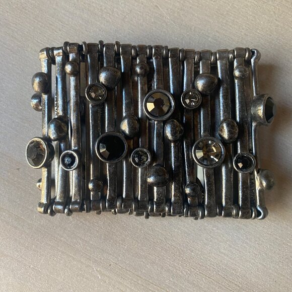 NWT Avant Garde Paris Silver tone Swarovski Crystal Brutalist Stretch Bracelet - Picture 4 of 10